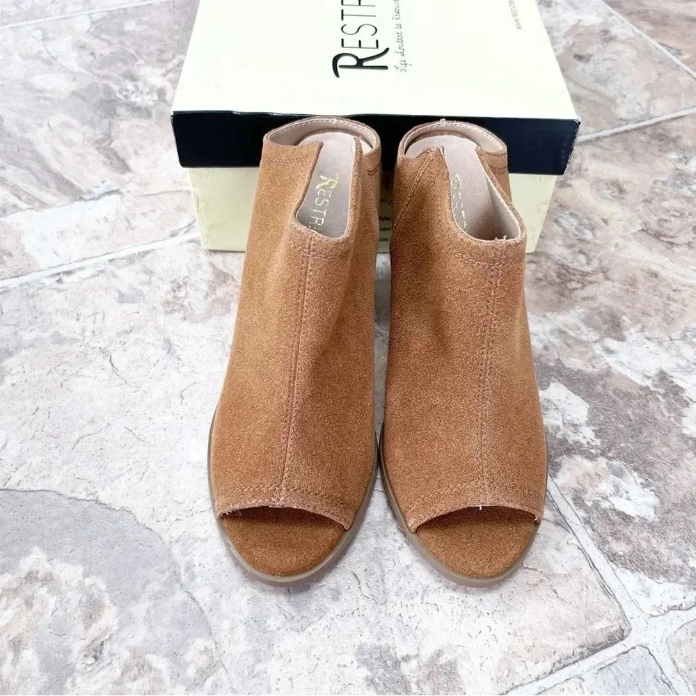 Restricted West Bay Open Toe Booties Whiskey Block Heel Size 7.5 NWT
